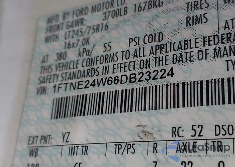 2006 Ford E-250 Commercial/Recreational from USA, damaged, VIN 1FTNE24W66DB23224